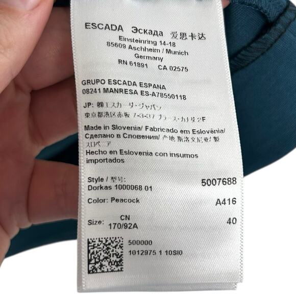 Escada Dark Teal V Neck Gathered Ruched Waist Dress Womens Size 40 / US Medium - Picture 3 of 6